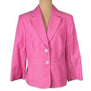 Kasper Linen Blend Jacket Blazer Barbie Pink Size 14 Tweed Career Workwear